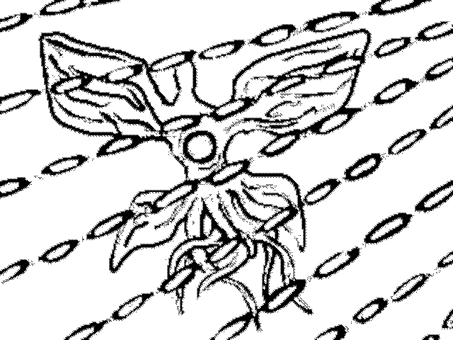 fuzzy 1 bit drawing of an angel, its hitbox untouched by bullets