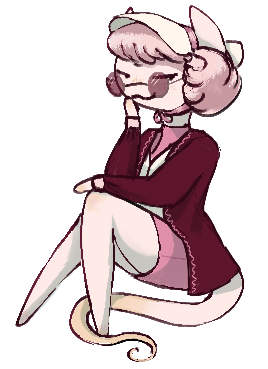 chibi drawing of a cat-like anthro creature, in shades of pink