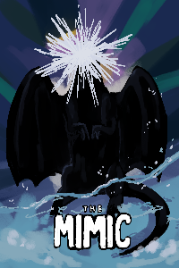 "the mimic" ("the thing"): a dark nocturne, rays of light obscuring its head.