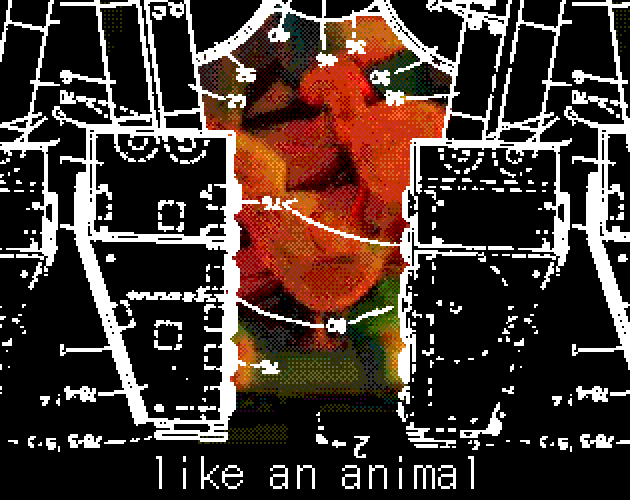 a colorful mass in between the legs of a robotics schematic