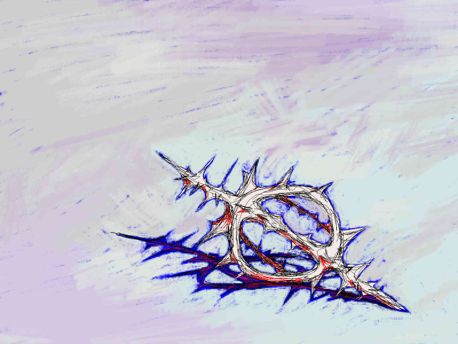 digital drawing. a messily scribbled radiolarian skeleton resting at an angle against a pale background
