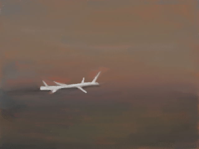 link to site map. image: digital pastel painting of a thin white cilinder, spiked, lies horizontally on a hazy plain